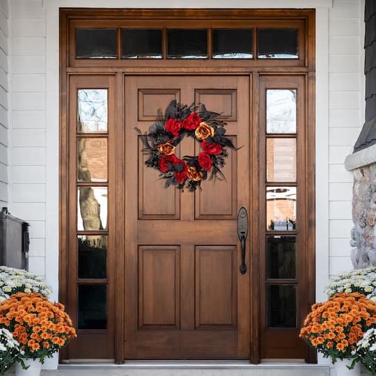 24" Unlit Autumn Harvest Mixed Pine, Berry & Nut Thanksgiving Fall Wreath